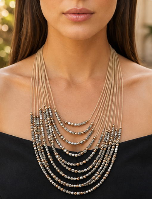 Metallic Cascade Layered Necklace